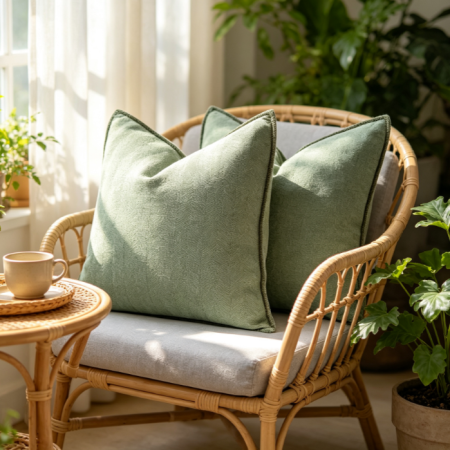 Sage Green Chenille Throw Pillow 20x20 Pack of 2, Soft Luxurious Farmhouse Couch Cushion